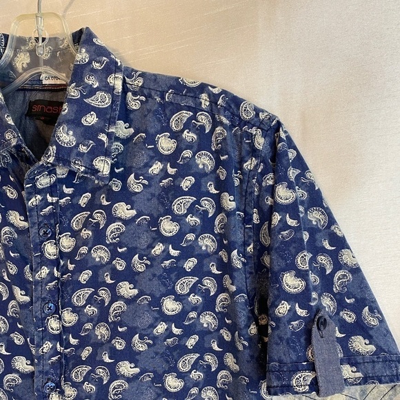 Smash Dress Shirt Blue with White Paisley Mens Sm - Picture 6 of 10